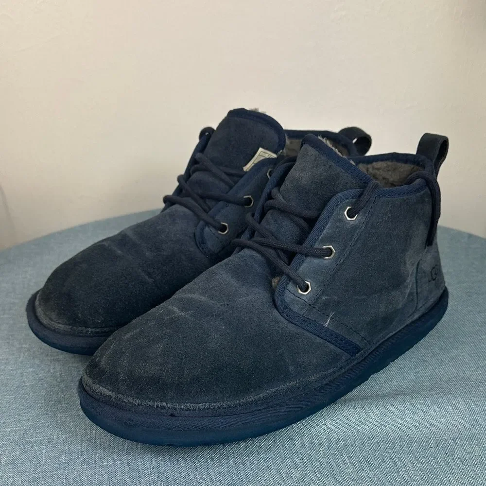 UGG Navy Blue Neumel Suede Chukka Boots Charcoal Sherpa Lined Size 10